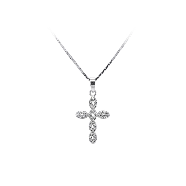 Mặt dây chuyền thánh giá với đá zircon trắng và vàng trắng