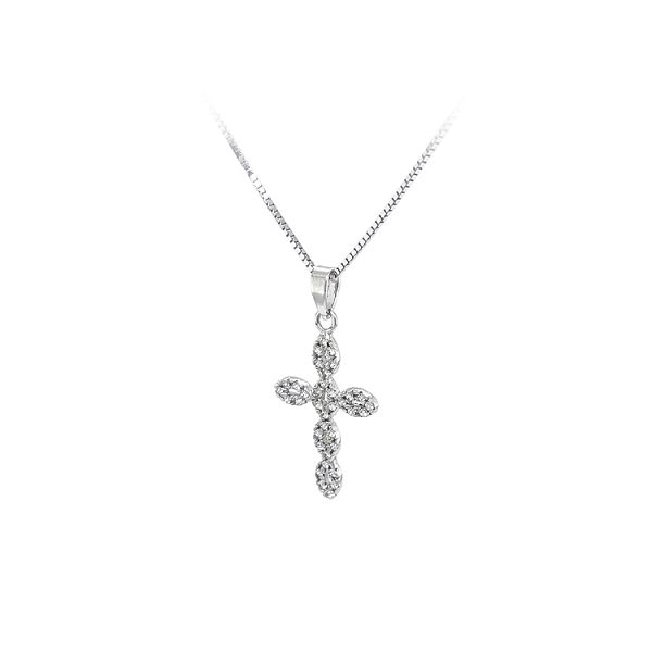 Mặt dây chuyền thánh giá với đá zircon trắng và vàng trắng