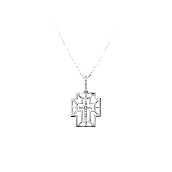 Mặt dây chuyền thánh giá với đá zircon trắng và vàng trắng