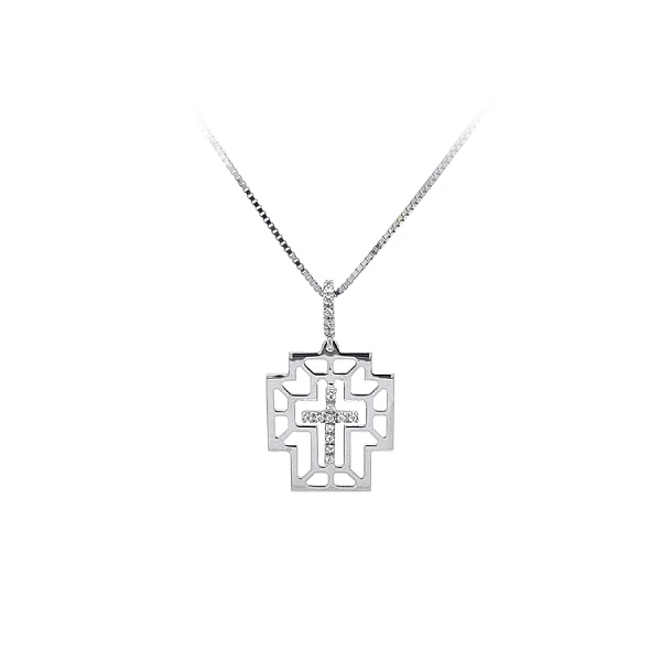 Mặt dây chuyền thánh giá với đá zircon trắng và vàng trắng