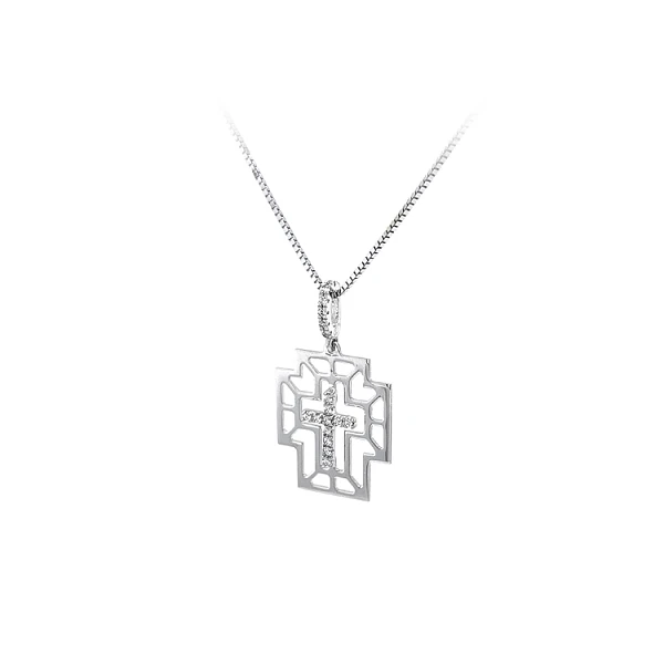 Mặt dây chuyền thánh giá với đá zircon trắng và vàng trắng
