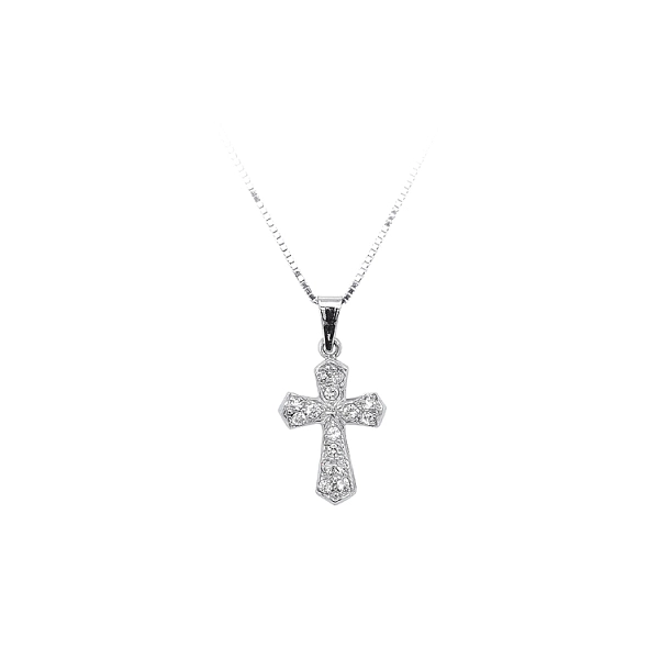 Mặt dây chuyền thánh giá với đá zircon trắng và vàng trắng