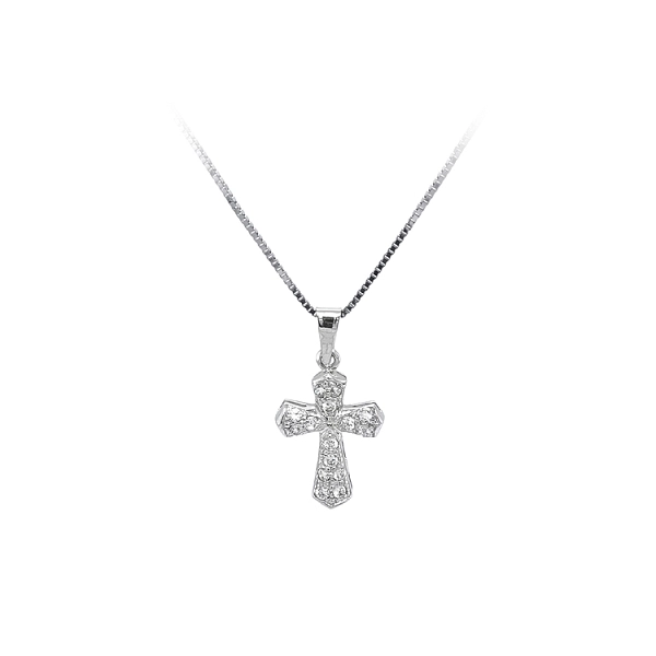 Mặt dây chuyền thánh giá với đá zircon trắng và vàng trắng