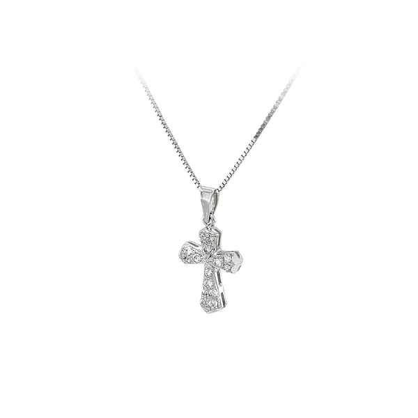 Mặt dây chuyền thánh giá với đá zircon trắng và vàng trắng