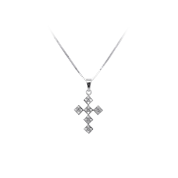 Mặt dây chuyền thánh giá với đá zircon trắng và vàng trắng