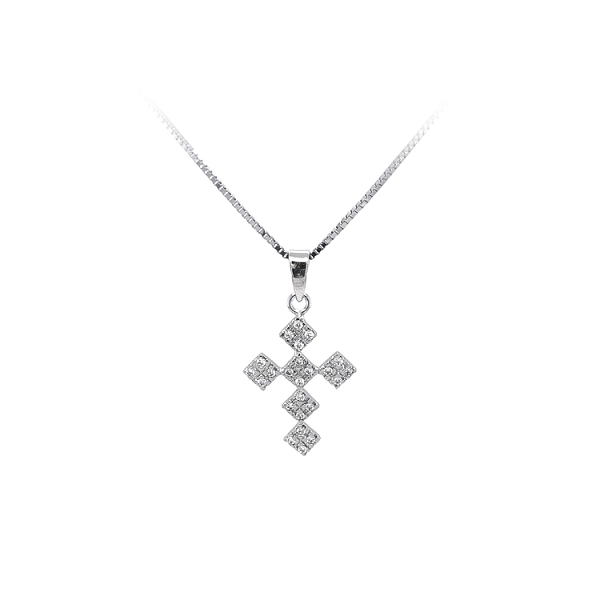Mặt dây chuyền thánh giá với đá zircon trắng và vàng trắng