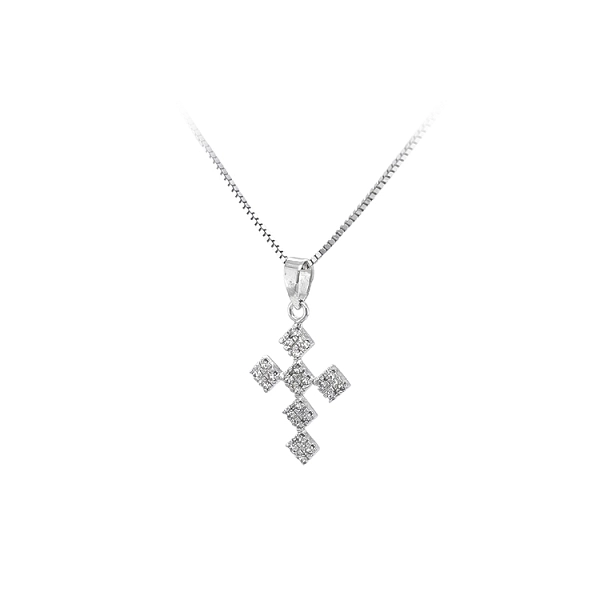 Mặt dây chuyền thánh giá với đá zircon trắng và vàng trắng