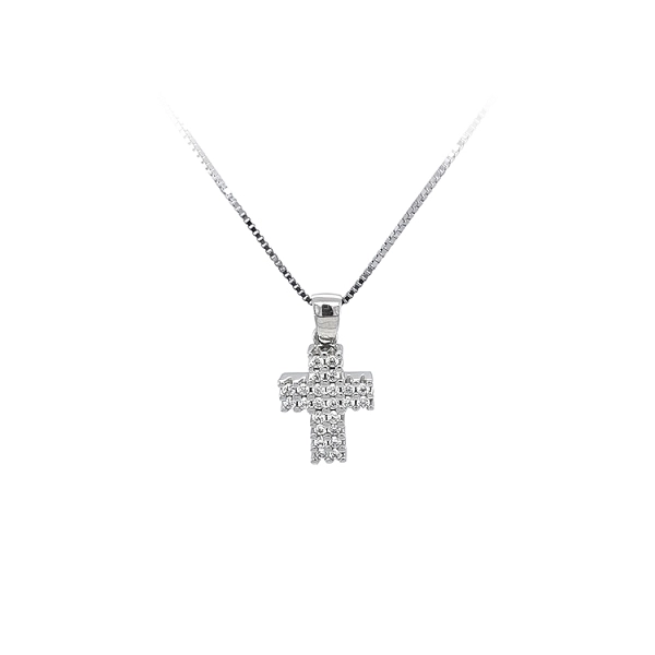 Mặt dây chuyền thánh giá với đá zircon trắng và vàng trắng
