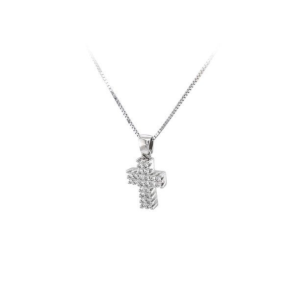 Mặt dây chuyền thánh giá với đá zircon trắng và vàng trắng