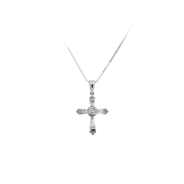 Mặt dây chuyền thánh giá với đá zircon trắng và vàng trắng