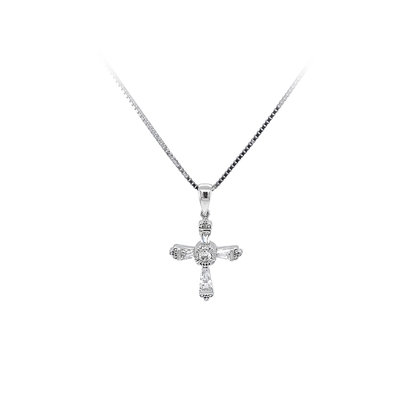 Mặt dây chuyền thánh giá với đá zircon trắng và vàng trắng