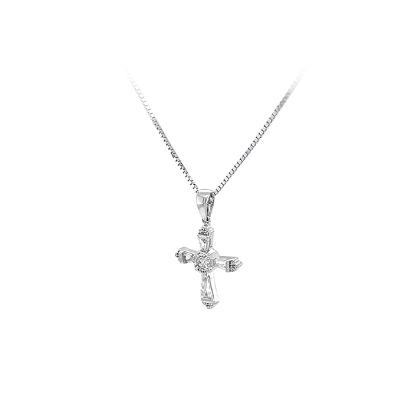 Mặt dây chuyền thánh giá với đá zircon trắng và vàng trắng