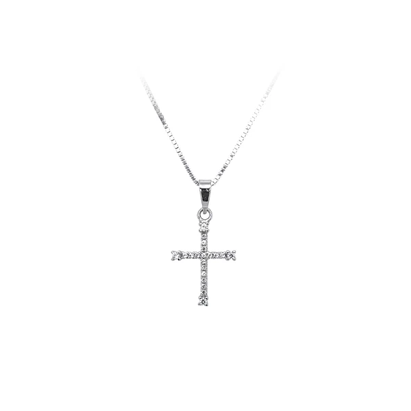 Mặt dây chuyền thánh giá với đá zircon và vàng trắng