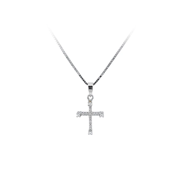 Mặt dây chuyền thánh giá với đá zircon và vàng trắng
