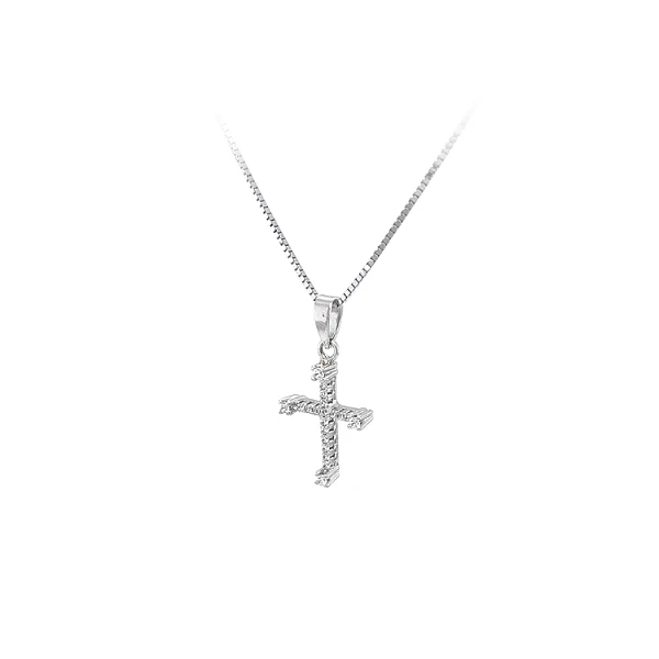Mặt dây chuyền thánh giá với đá zircon và vàng trắng