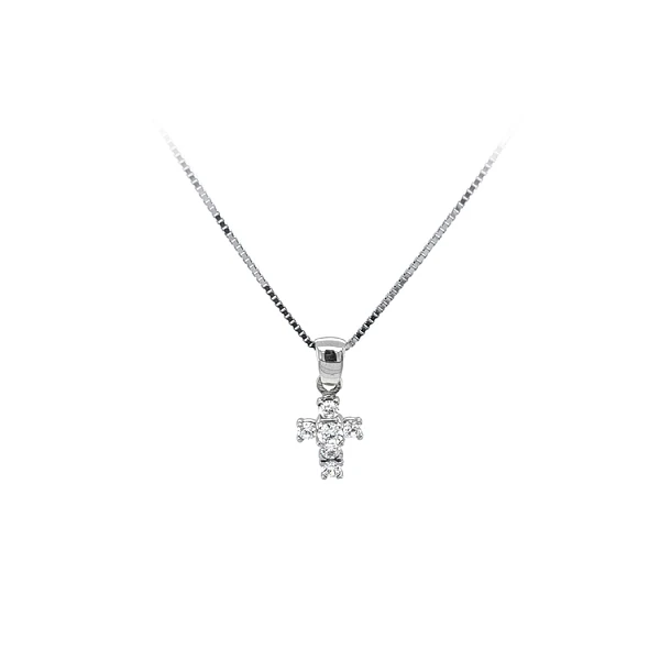 Mặt dây chuyền hình thánh giá với đá zircon trắng và vàng trắng