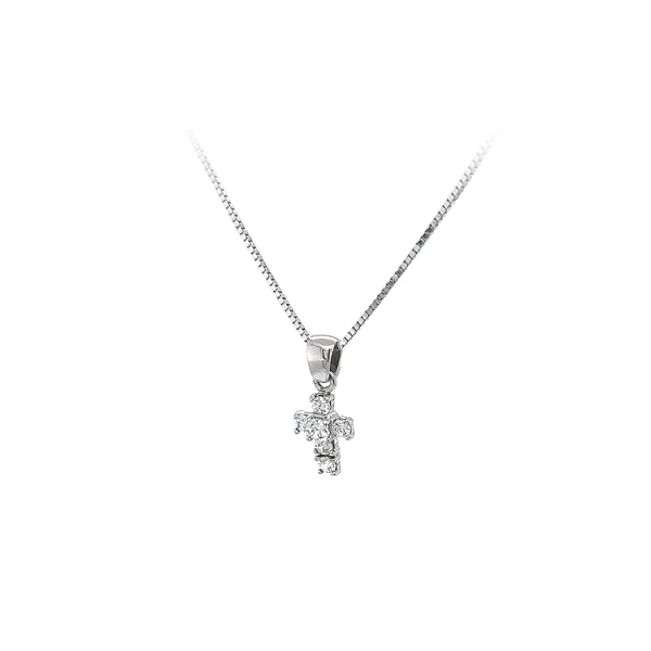 Mặt dây chuyền hình thánh giá với đá zircon trắng và vàng trắng