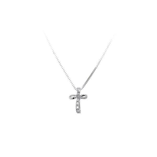 Mặt dây chuyền thánh giá với đá zircon trắng và vàng trắng