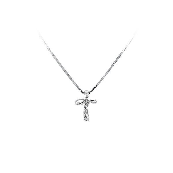 Mặt dây chuyền thánh giá với đá zircon trắng và vàng trắng