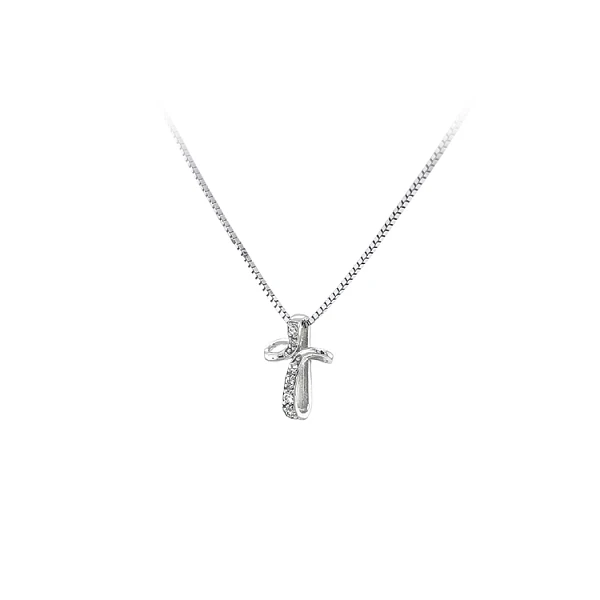 Mặt dây chuyền thánh giá với đá zircon trắng và vàng trắng