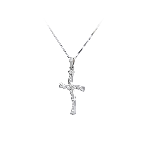 Thánh giá bằng vàng trắng đính đá zircon
