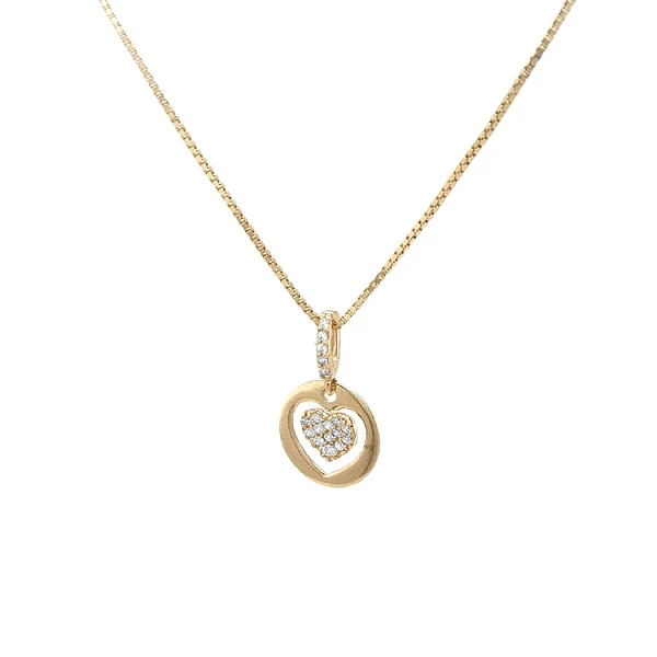 Mặt dây chuyền hình trái tim bằng vàng đính đá zircon