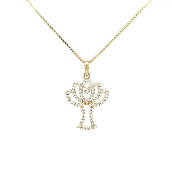 Mặt dây chuyền hình cây bằng vàng đính đá zircon