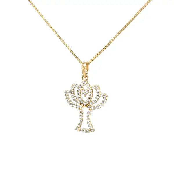 Mặt dây chuyền hình cây bằng vàng đính đá zircon