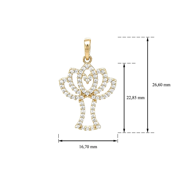Mặt dây chuyền hình cây bằng vàng đính đá zircon
