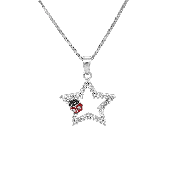 Mặt dây chuyền vàng hình ngôi sao và con bọ rùa đính đá zircon