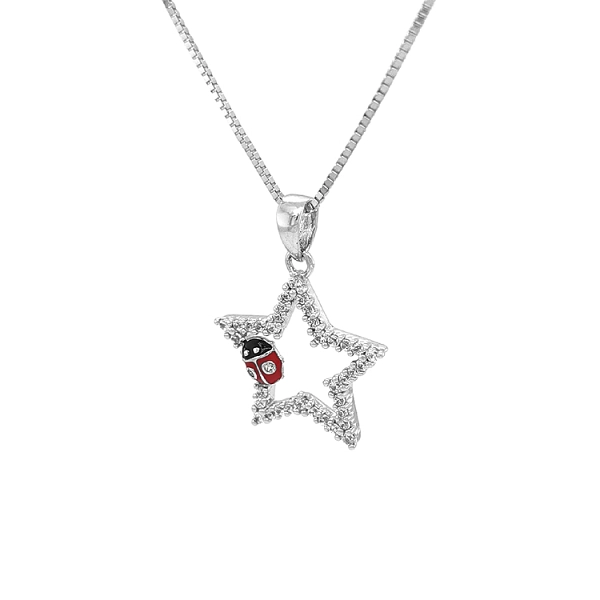 Mặt dây chuyền vàng hình ngôi sao và con bọ rùa đính đá zircon