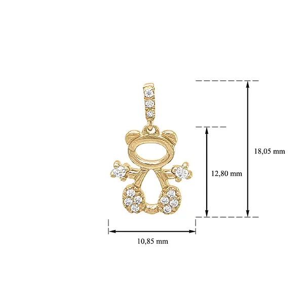 Mặt dây chuyền gấu Teddy bằng vàng với đá zircon