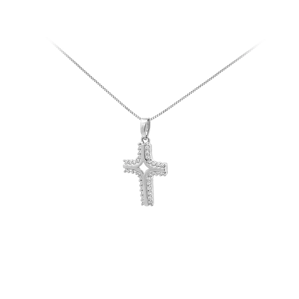 Mặt dây chuyền thánh giá với đá zircon trắng và vàng trắng