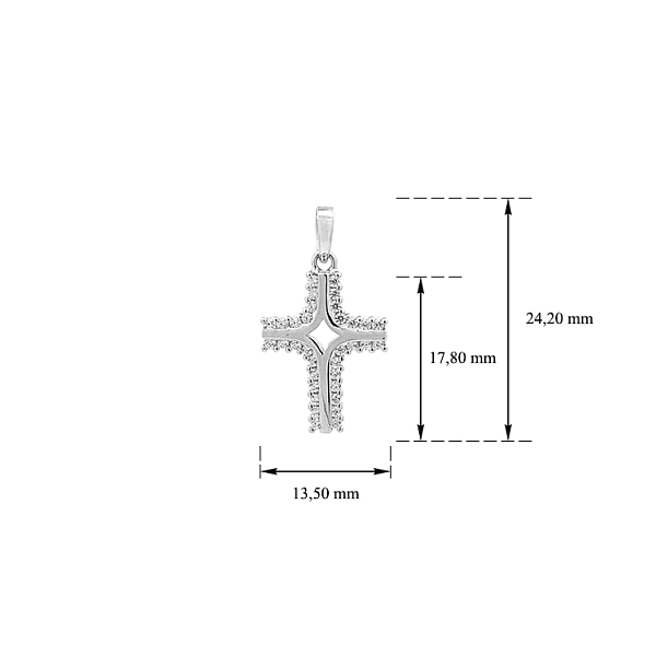 Mặt dây chuyền thánh giá với đá zircon trắng và vàng trắng