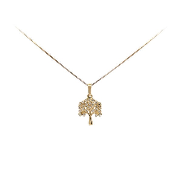Mặt dây chuyền vàng hình Cây Sự Sống đính đá zircon