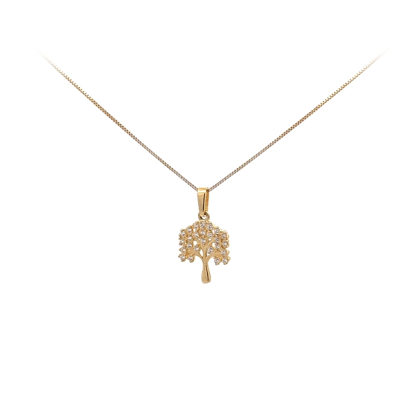 Mặt dây chuyền vàng hình Cây Sự Sống đính đá zircon