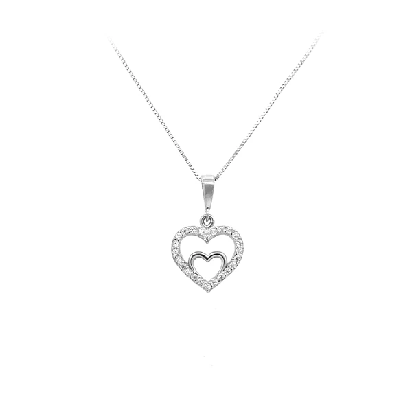 Mặt dây chuyền hình trái tim với đá zircon trắng vàng