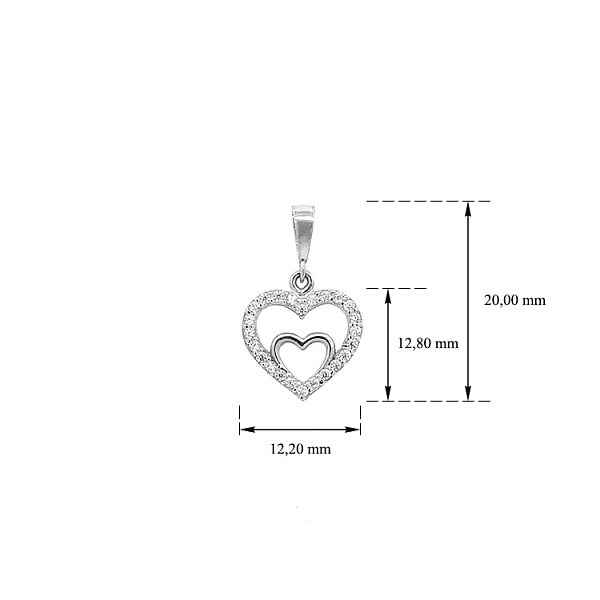 Mặt dây chuyền hình trái tim với đá zircon trắng vàng