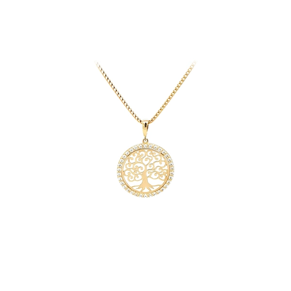 Mặt dây chuyền vàng hình Cây Sự Sống đính đá zircon