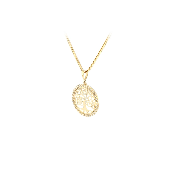 Mặt dây chuyền vàng hình Cây Sự Sống đính đá zircon