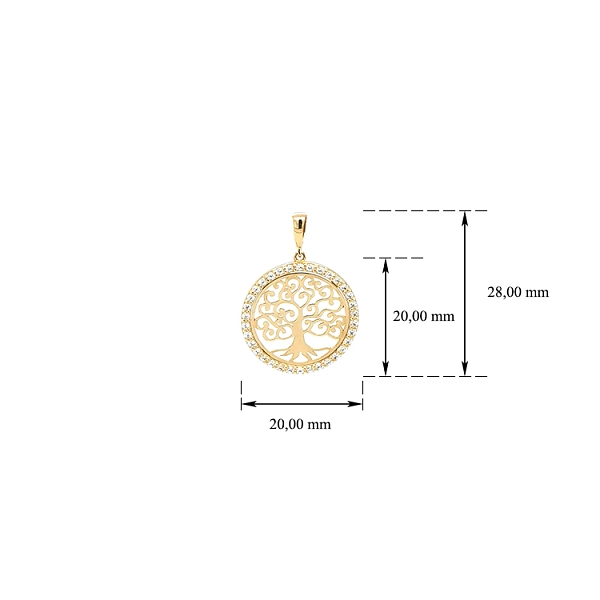 Mặt dây chuyền vàng hình Cây Sự Sống đính đá zircon