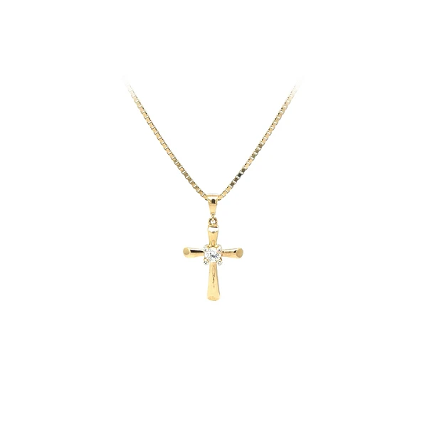 Mặt dây chuyền hình thánh giá bằng vàng đính đá zircon