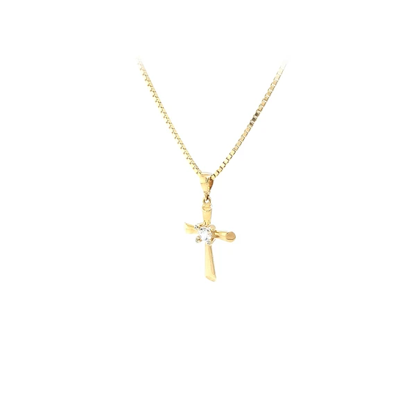 Mặt dây chuyền hình thánh giá bằng vàng đính đá zircon