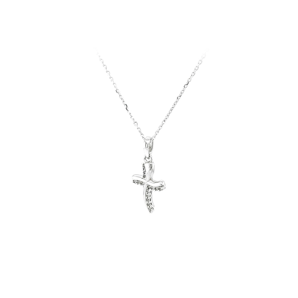 Mặt dây chuyền hình thánh giá với đá zircon trắng và vàng trắng