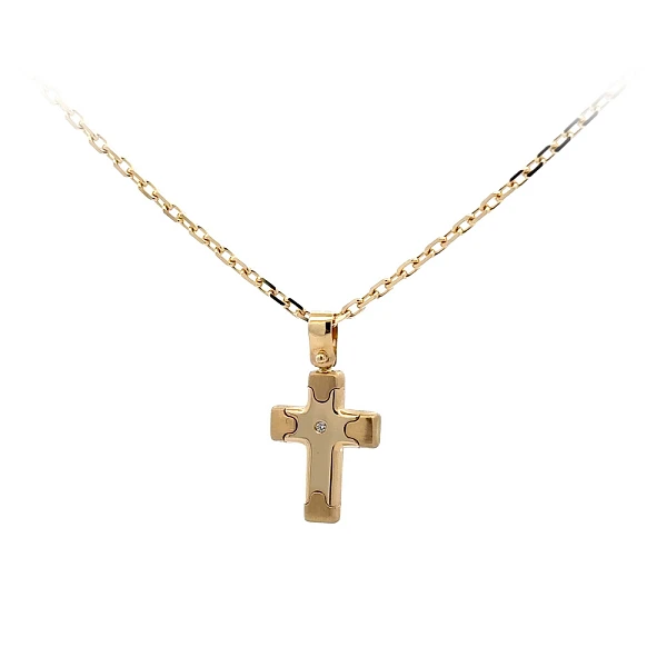 Mặt dây chuyền hình thánh giá bằng vàng đính đá zircon