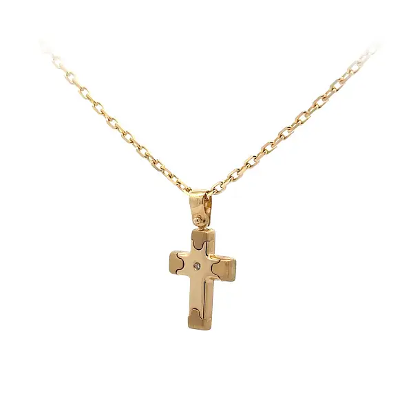 Mặt dây chuyền hình thánh giá bằng vàng đính đá zircon