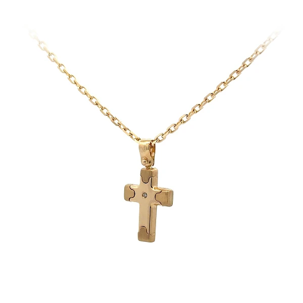 Mặt dây chuyền hình thánh giá bằng vàng đính đá zircon