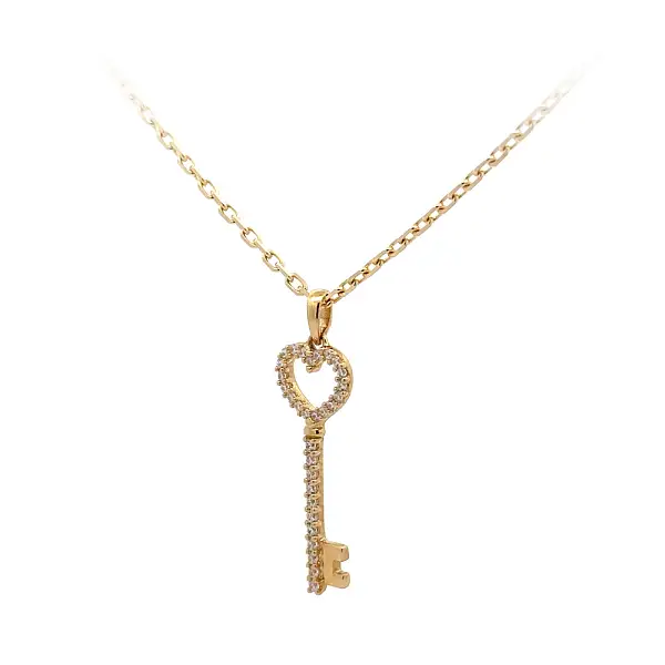 Mặt dây chuyền vàng hình chìa khóa đính đá zircon
