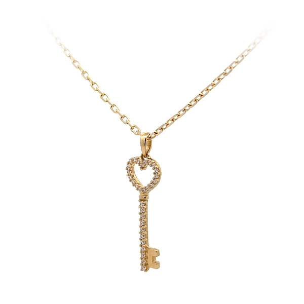 Mặt dây chuyền vàng hình chìa khóa đính đá zircon