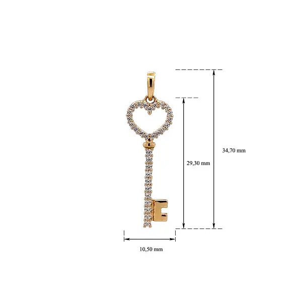 Mặt dây chuyền vàng hình chìa khóa đính đá zircon